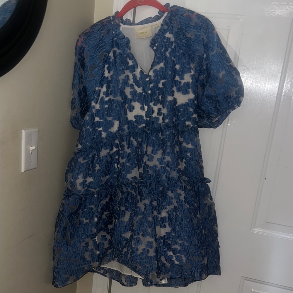Maeve by Anthropology Jacquard tiered blue dress